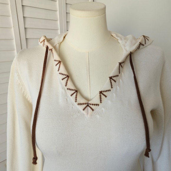 Prana Breathe Cream Organic Cotton Hooded Sweater Size L Boho Western Artisan - Picture 2 of 10